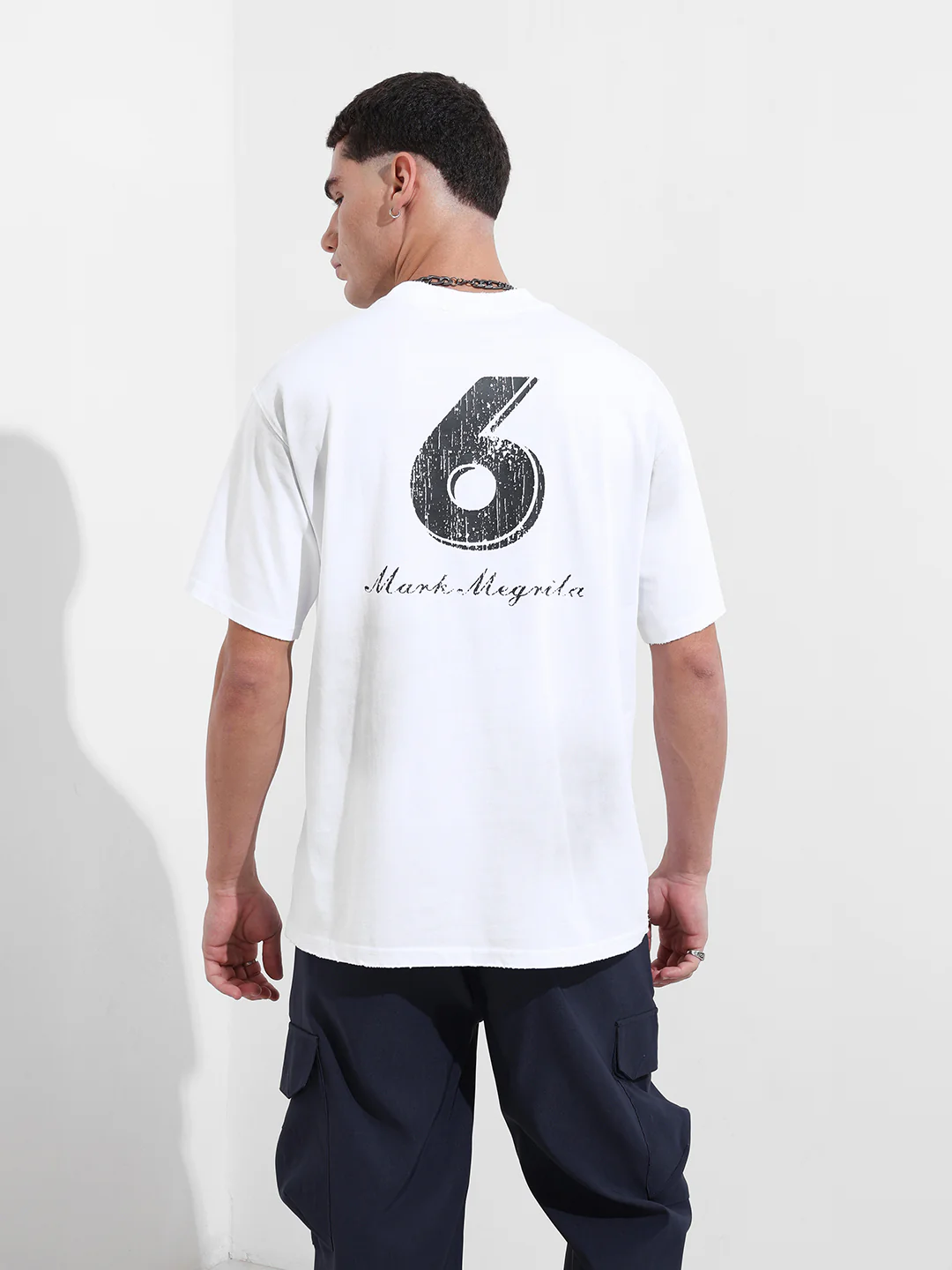 Men's White Relaxed Fit Graphic Printed 240 GSM Street Wear T-Shirt - Image 8