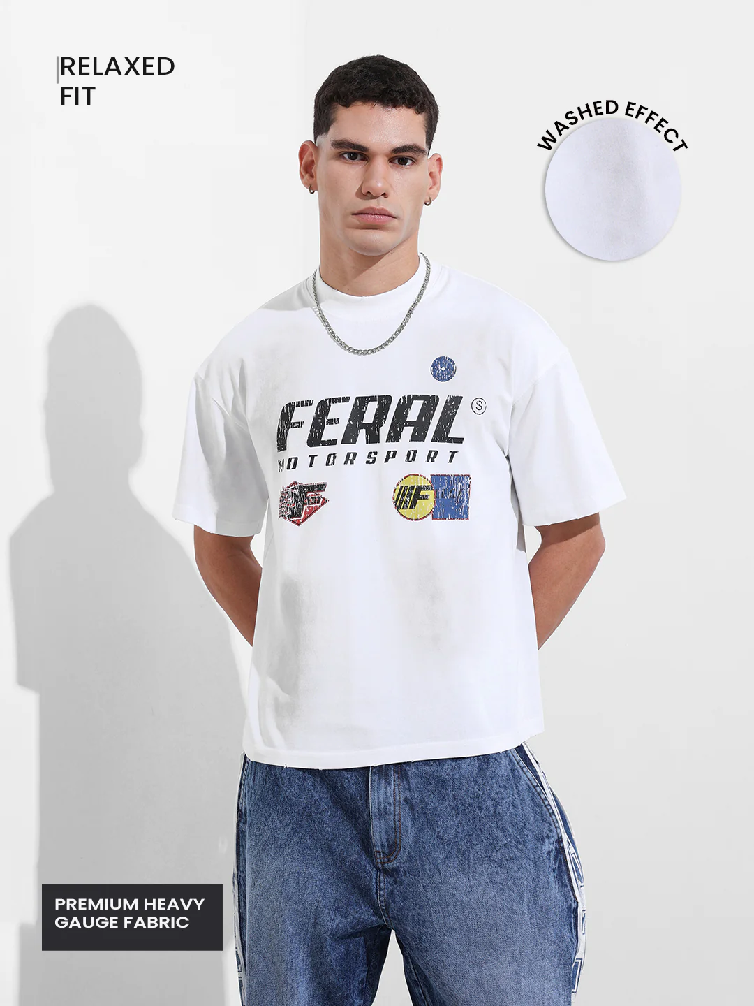 Men's White Relaxed Fit Graphic Printed 240 GSM Street Wear T-Shirt - Image 4