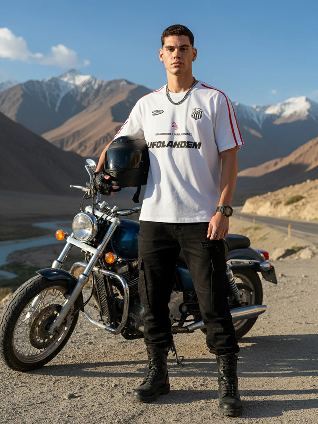 Men's White Relaxed Fit Graphic Printed 240 GSM Street Wear T-Shirt - Image 3