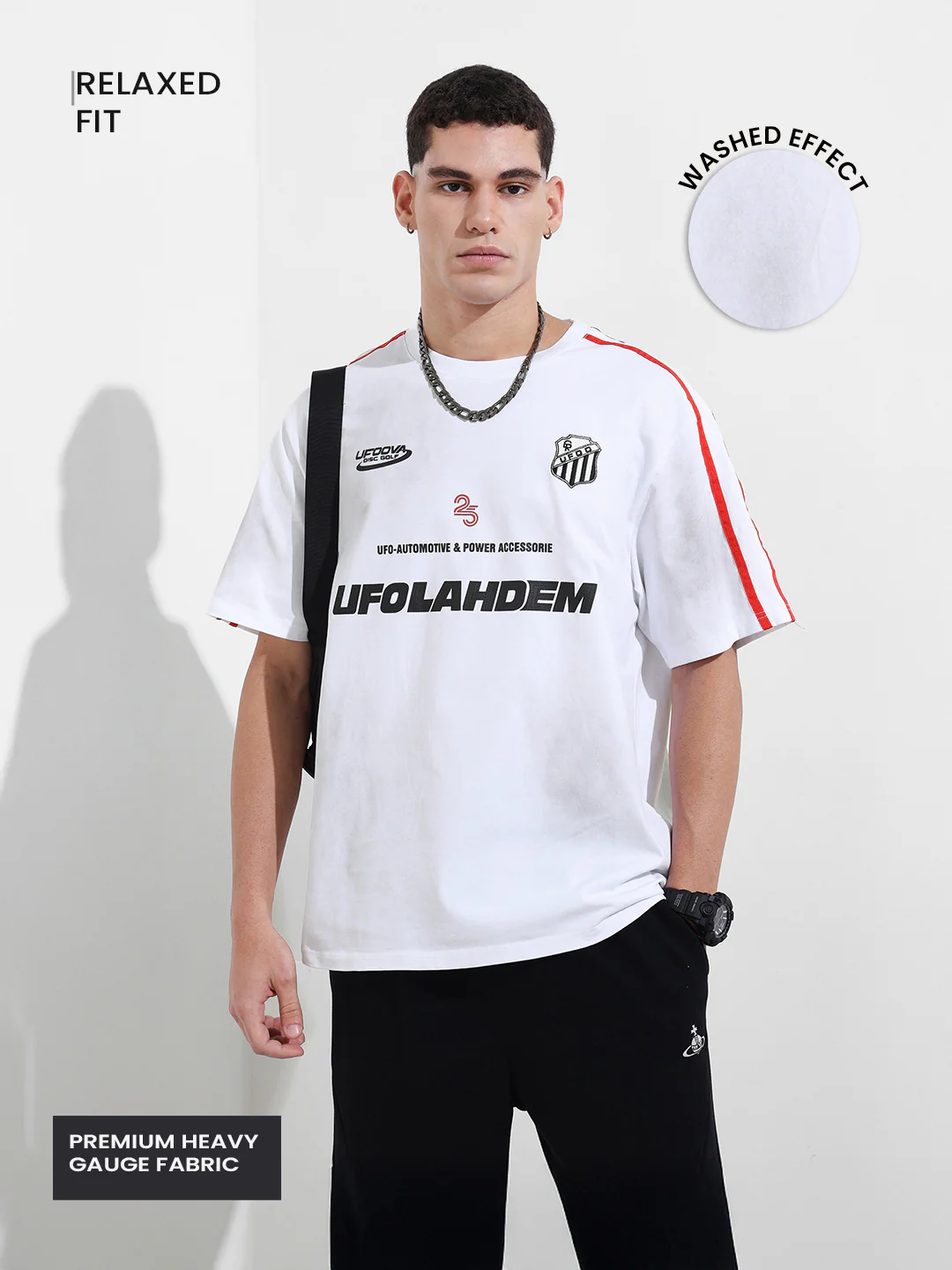 Men's White Relaxed Fit Graphic Printed 240 GSM Street Wear T-Shirt - Image 4