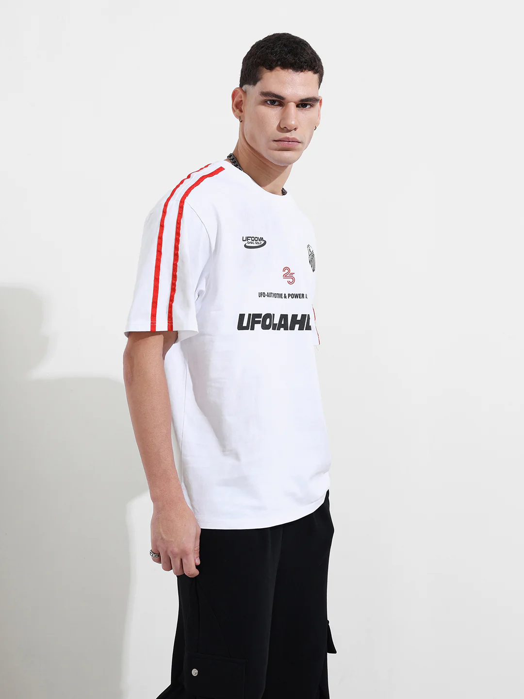Men's White Relaxed Fit Graphic Printed 240 GSM Street Wear T-Shirt - Image 6