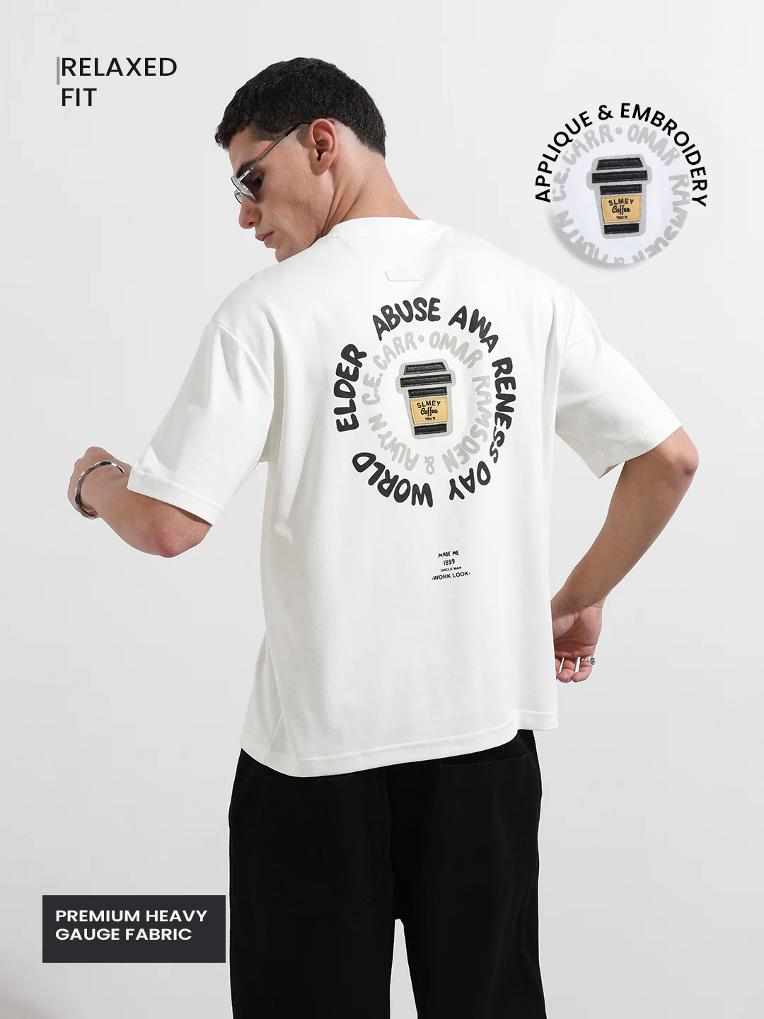 Men's White Relaxed Fit Printed 240 GSM Street Wear T-Shirt - Image 3