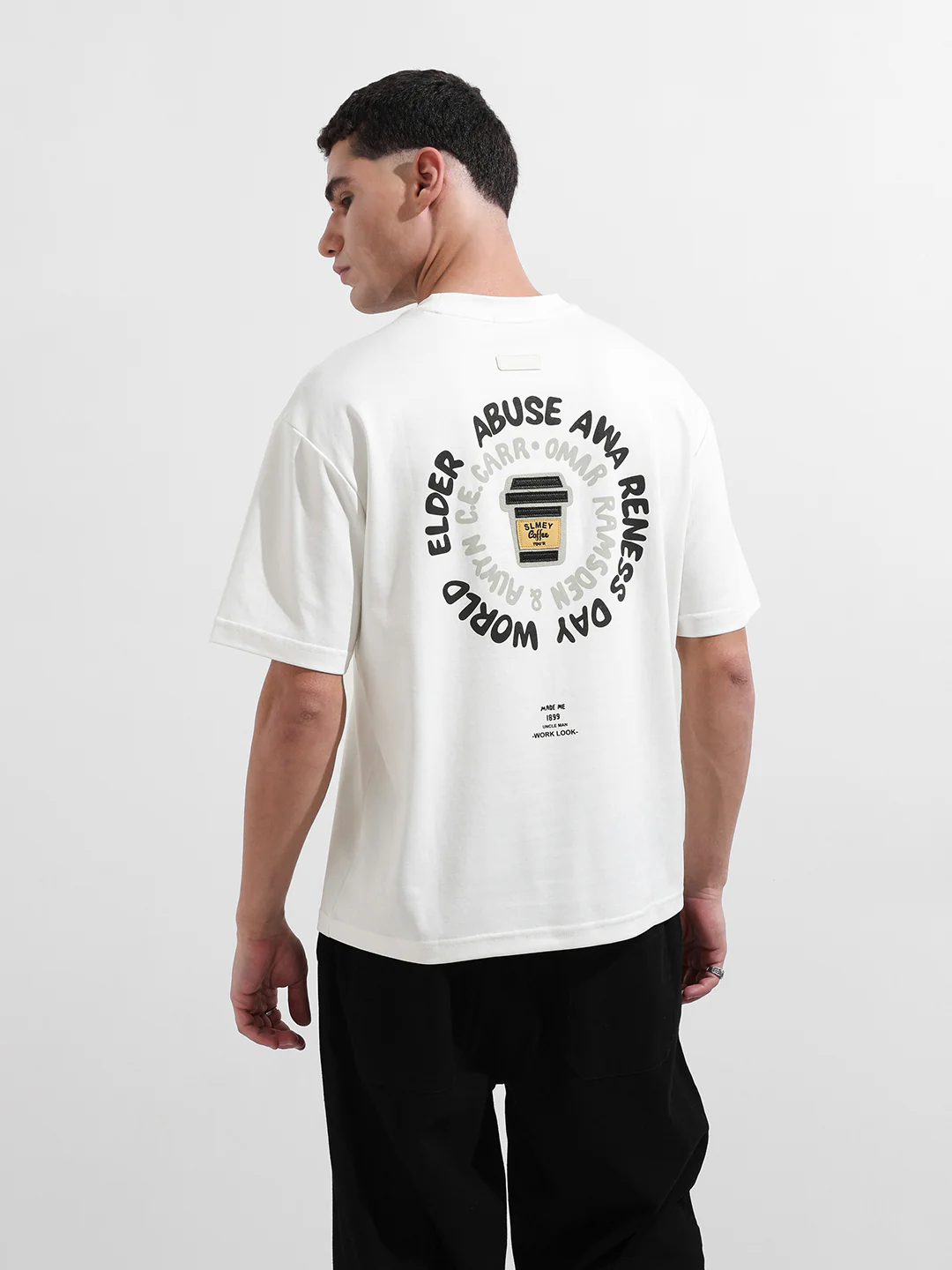 Men's White Relaxed Fit Printed 240 GSM Street Wear T-Shirt - Image 7