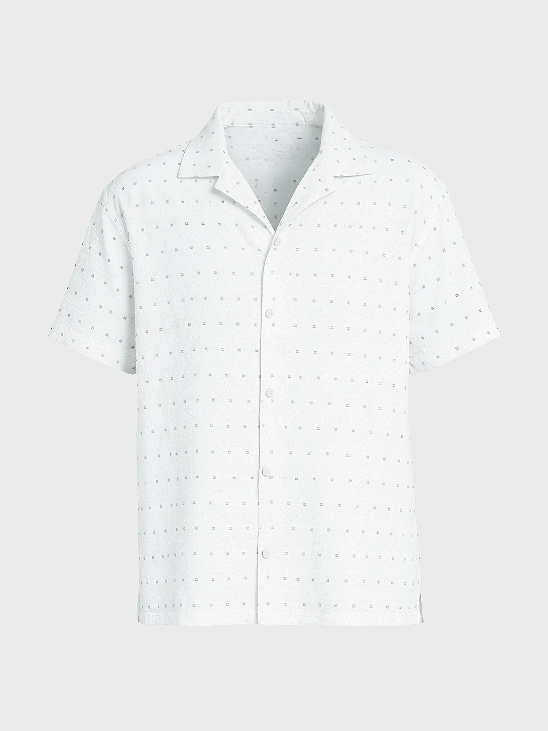 Men's White Relaxed Fit Resort Wear Textured Shirt - Image 3