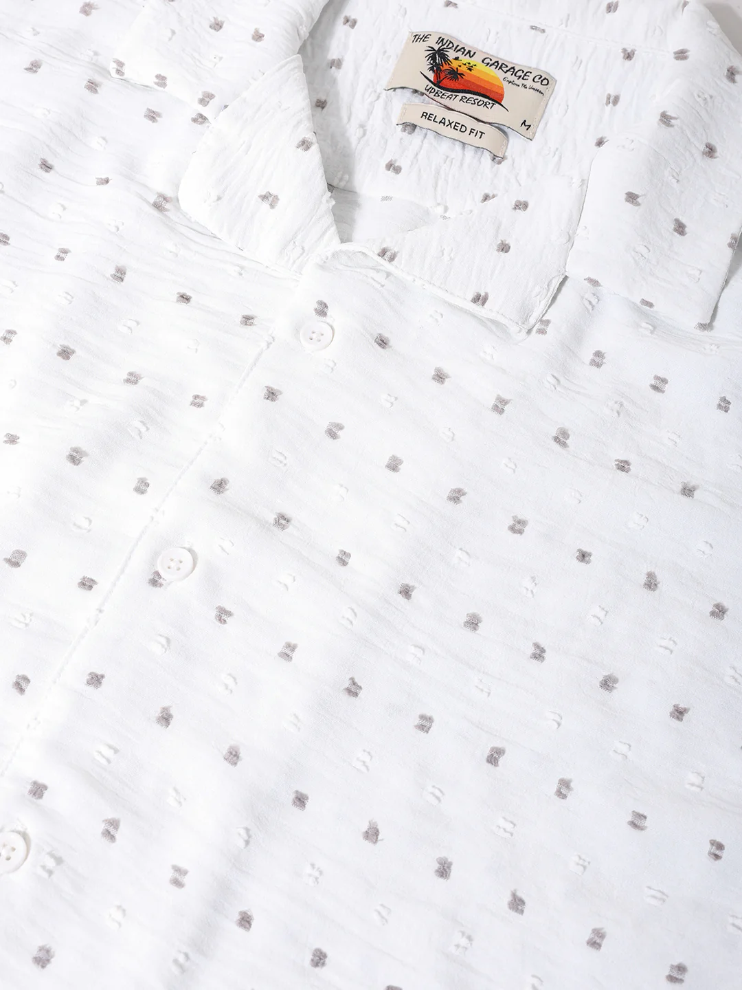 Men's White Relaxed Fit Resort Wear Textured Shirt - Image 5