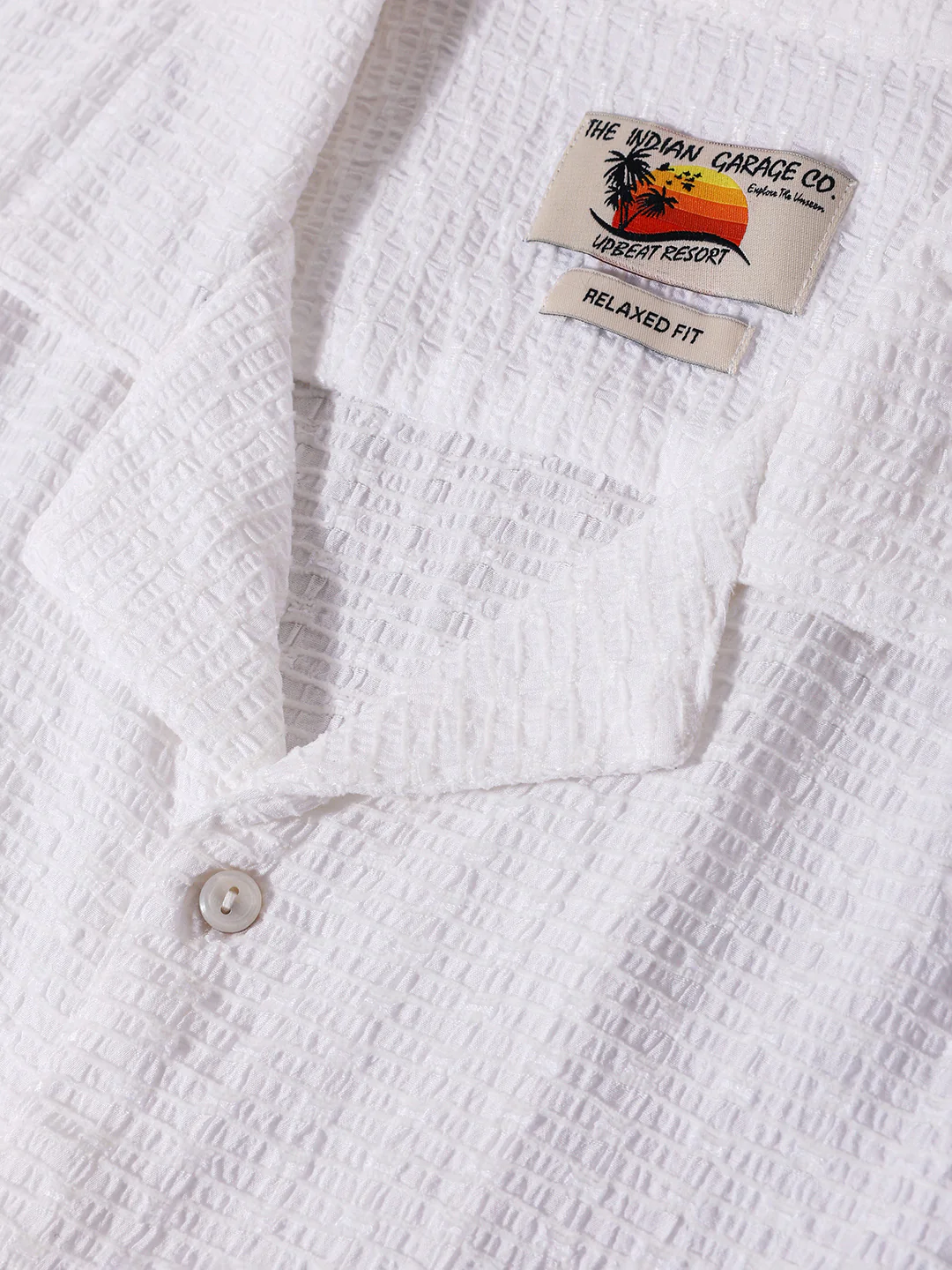 Men's White Relaxed Fit Resort Wear Textured Shirt - Image 6