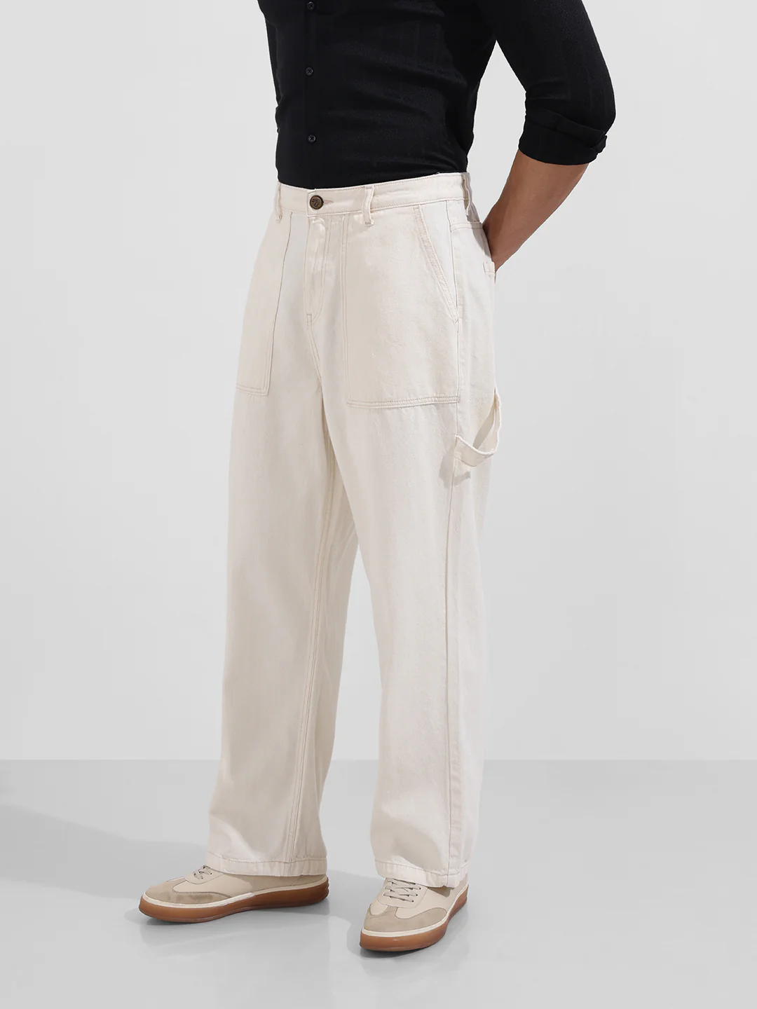 Men's White Relaxed Fit Solid Casual Jeans - Image 3