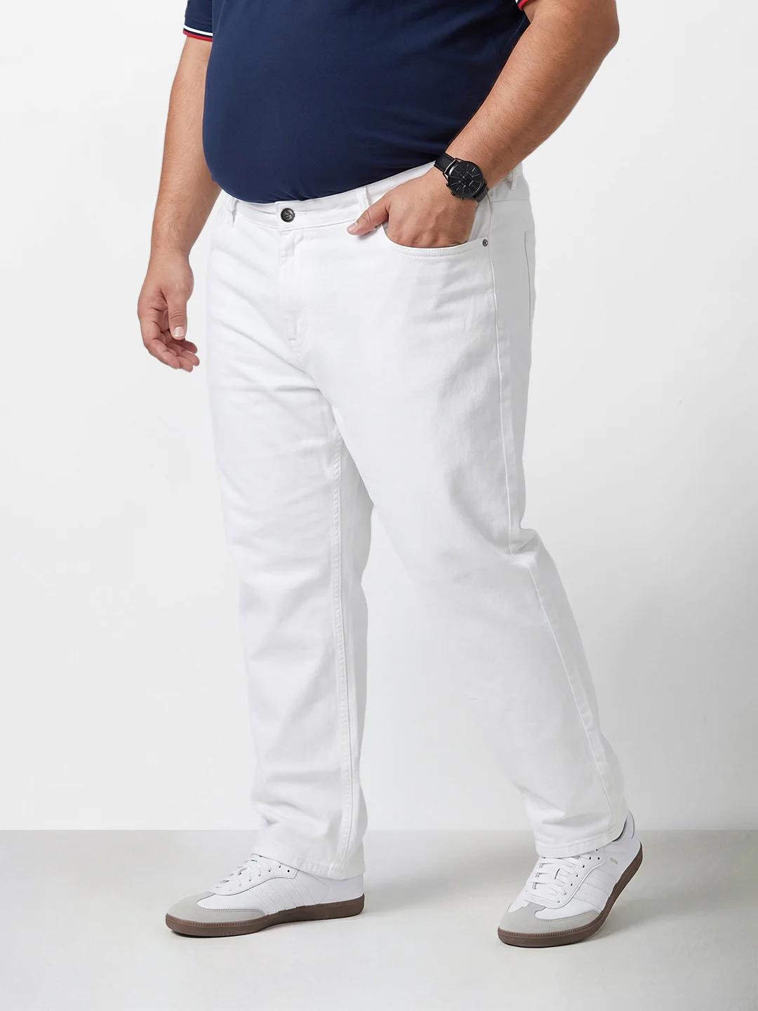 Men's White Relaxed Fit Solid Casual Jeans - Image 2
