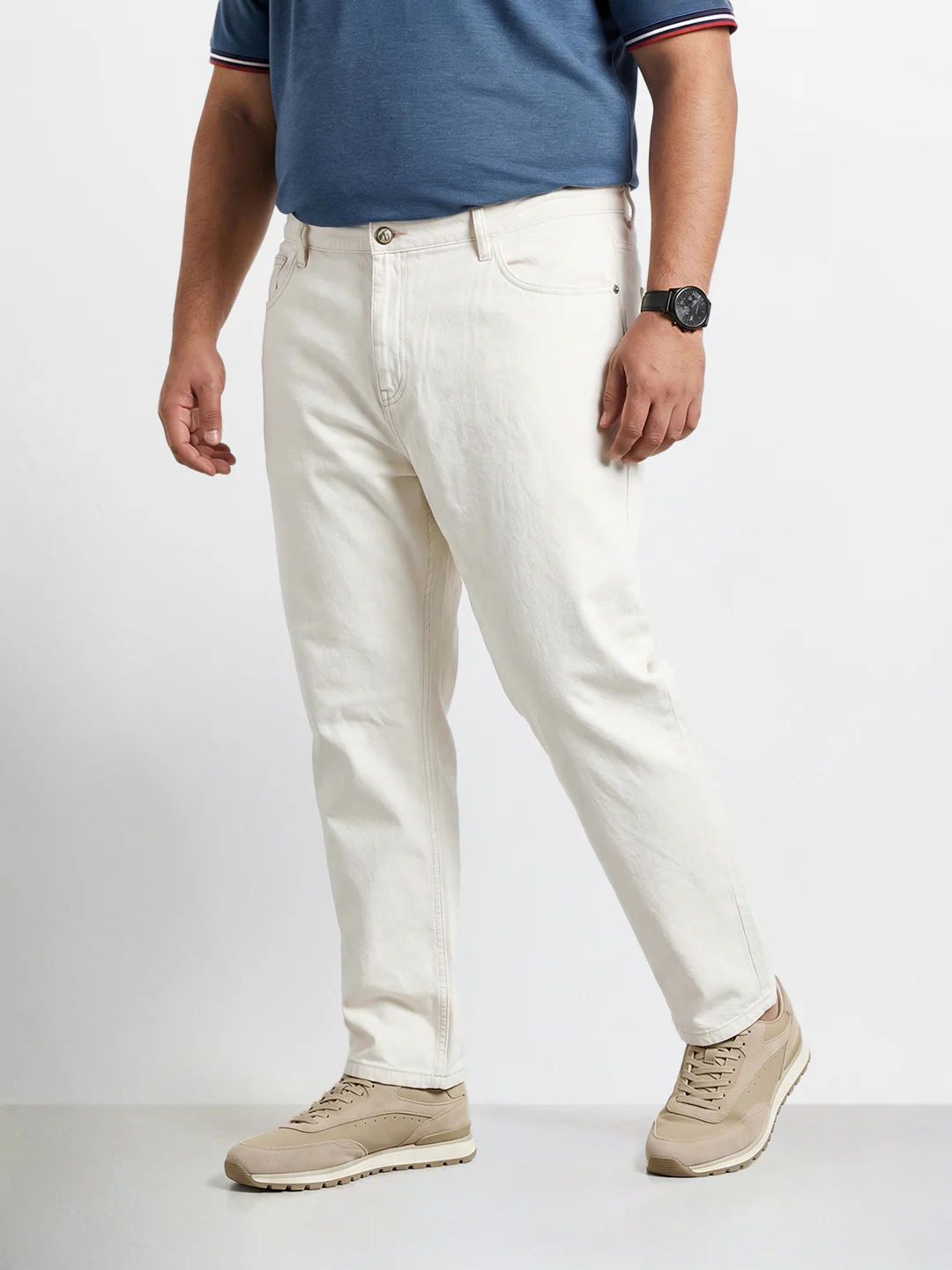 Men's White Relaxed Fit Solid Casual Jeans - Image 2