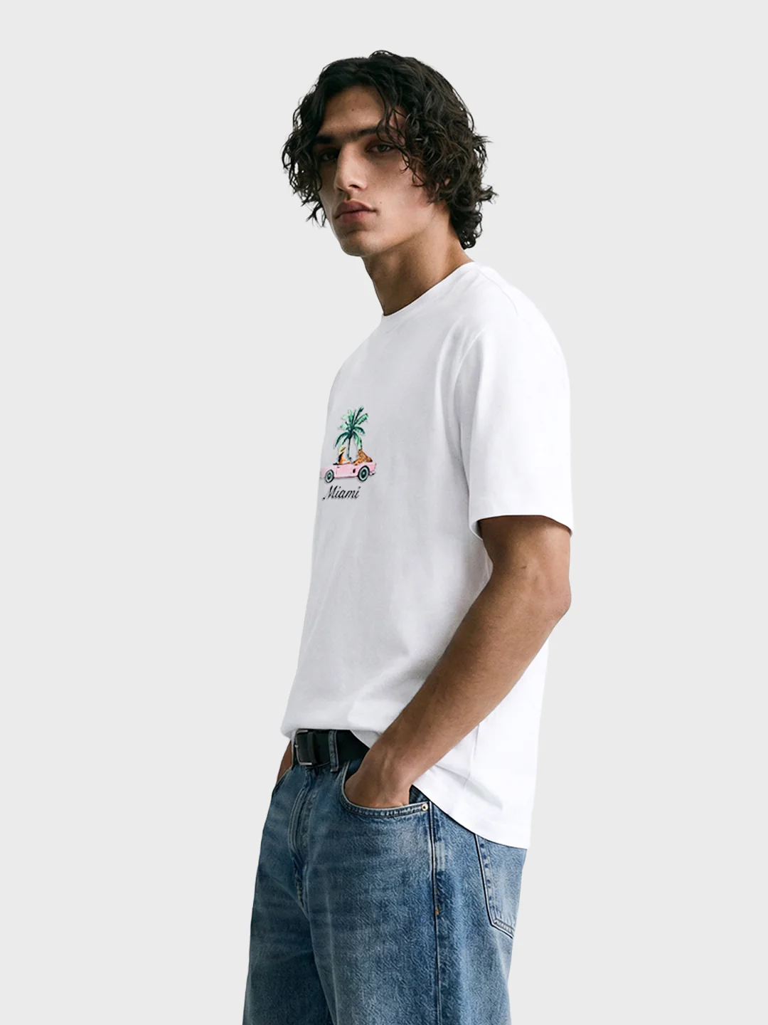 Men's White Relaxed Fit Embroidered Casual T-Shirt - Image 3