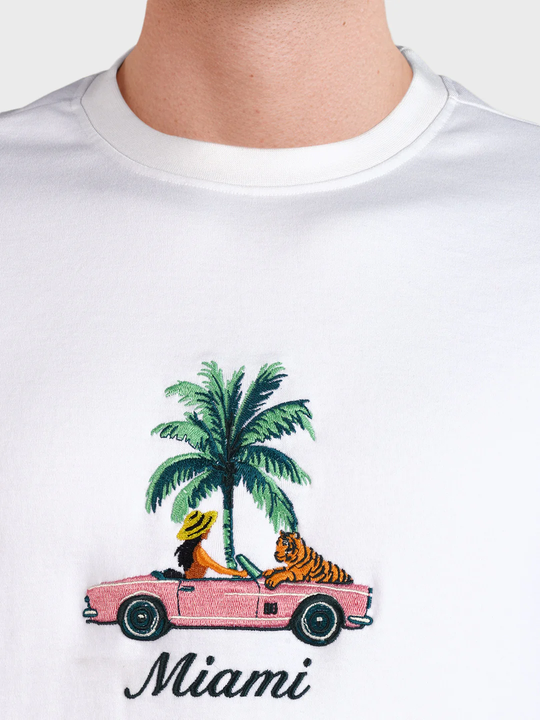 Men's White Relaxed Fit Embroidered Casual T-Shirt - Image 7