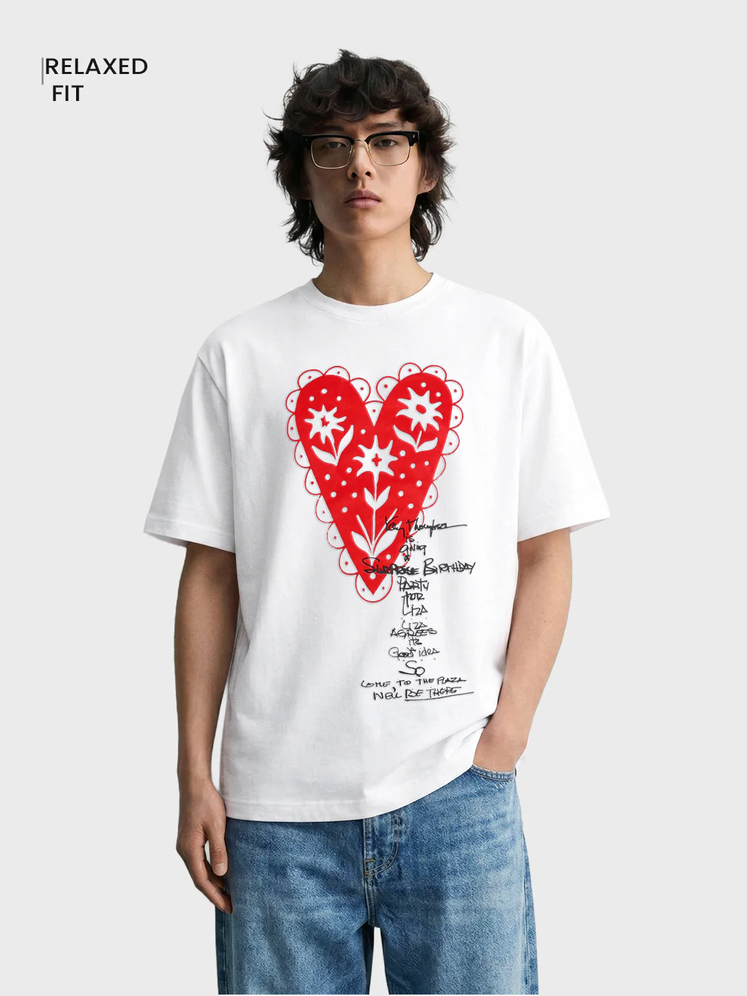 Men's White Relaxed Fit Graphic Printed Casual T-Shirt - Image 2