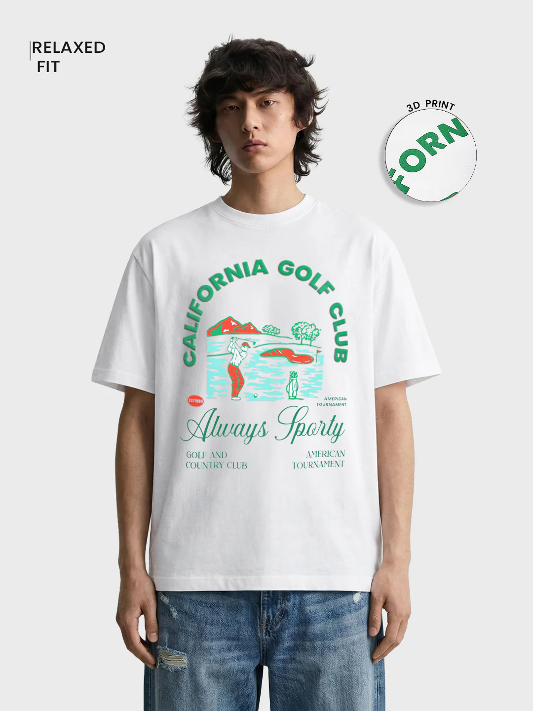 Men's White Relaxed Fit Embroidered Casual T-Shirt - Image 2