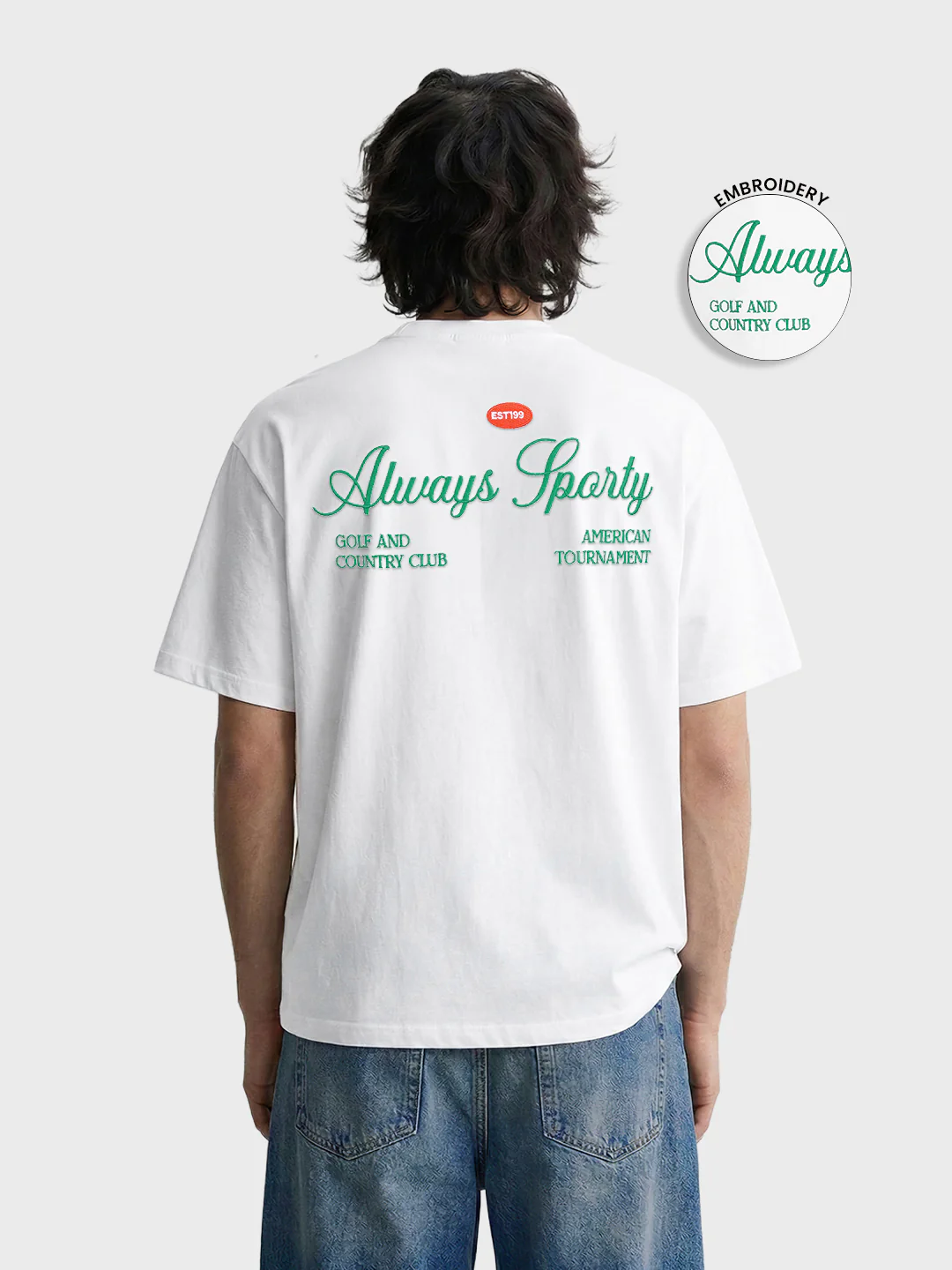Men's White Relaxed Fit Embroidered Casual T-Shirt - Image 3