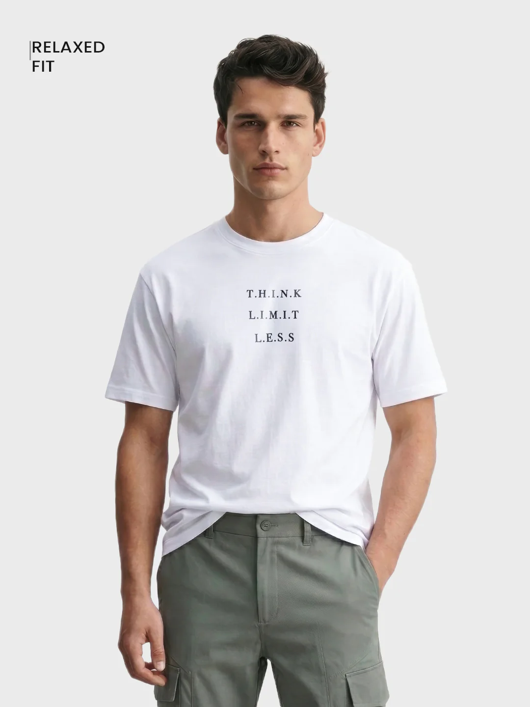 Men's White Relaxed Fit Printed Casual T-Shirt - Image 2