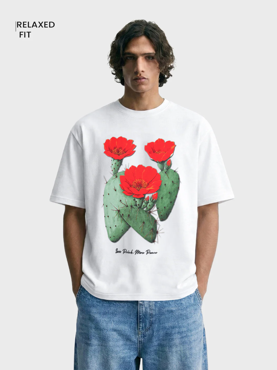 Men's White Relaxed Fit Printed Casual T-Shirt - Image 2