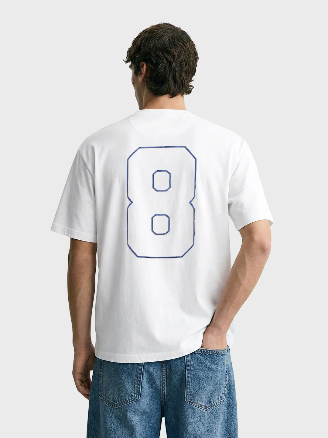 Men's White Relaxed Fit Embroidered Casual T-Shirt - Image 3