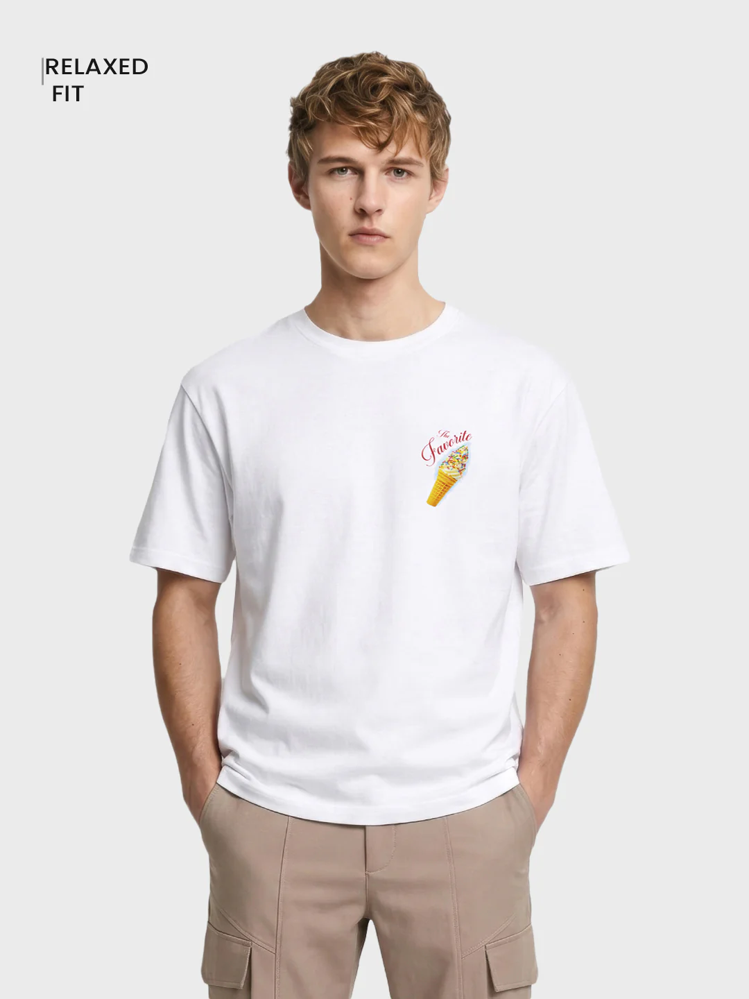 Men's White Relaxed Fit Printed Casual T-Shirt - Image 2