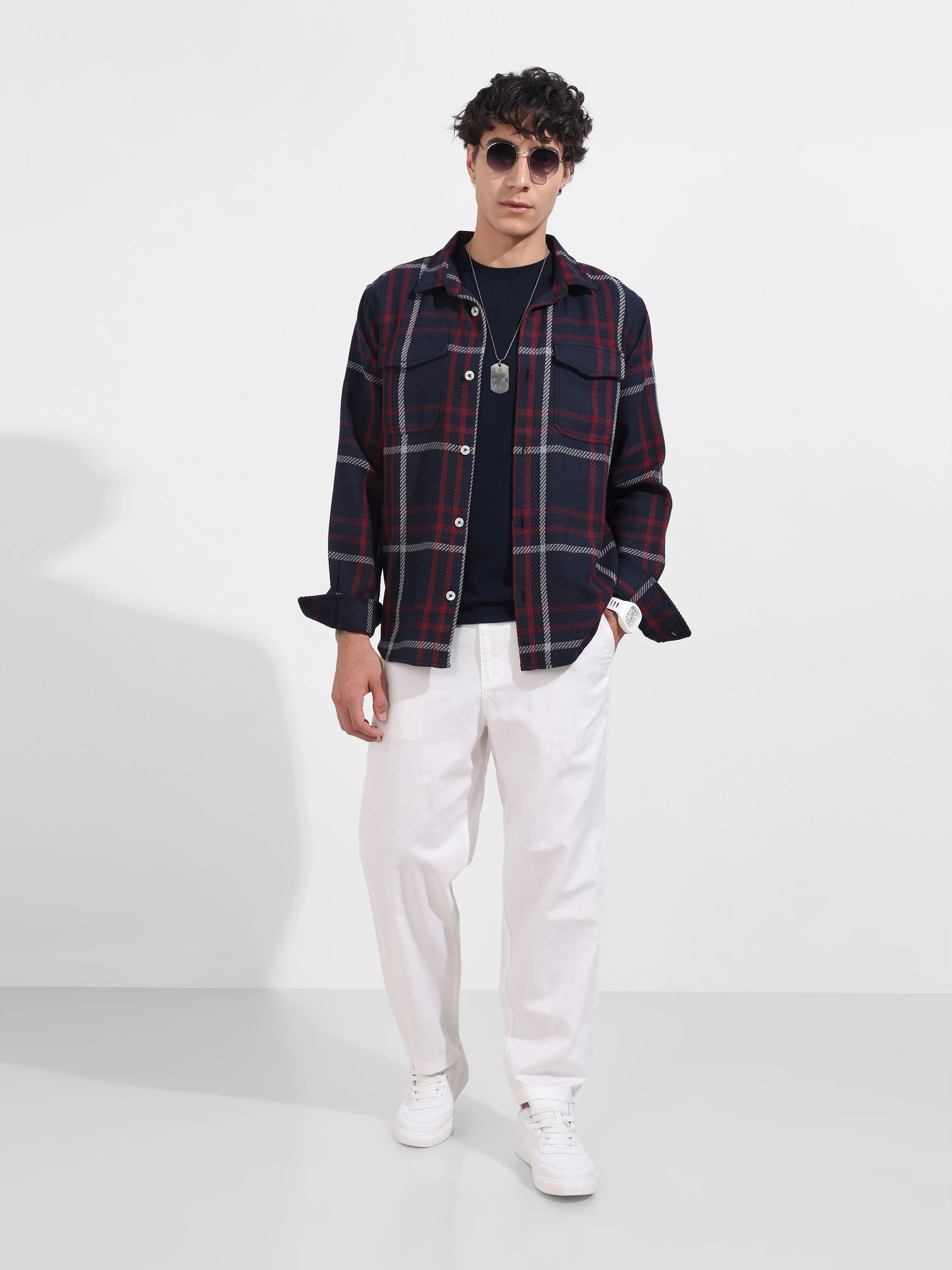 Men's White Relaxed Fit Solid Casual Trousers - Image 2