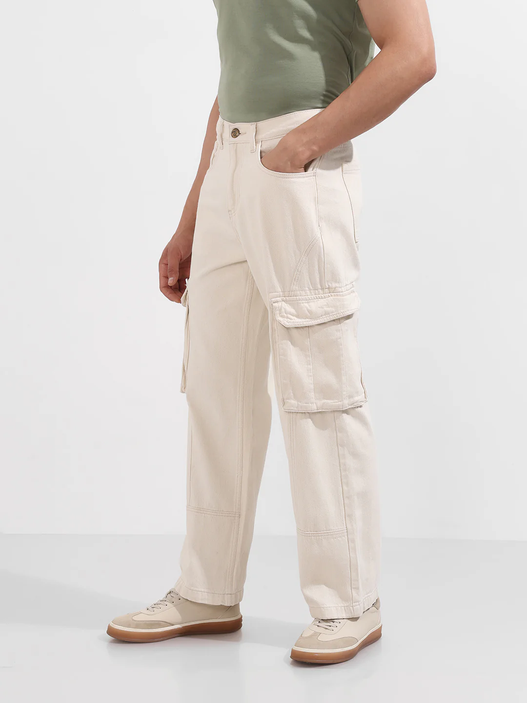 Men's White Relaxed Fit Solid The Eternity Series Jeans - Image 3