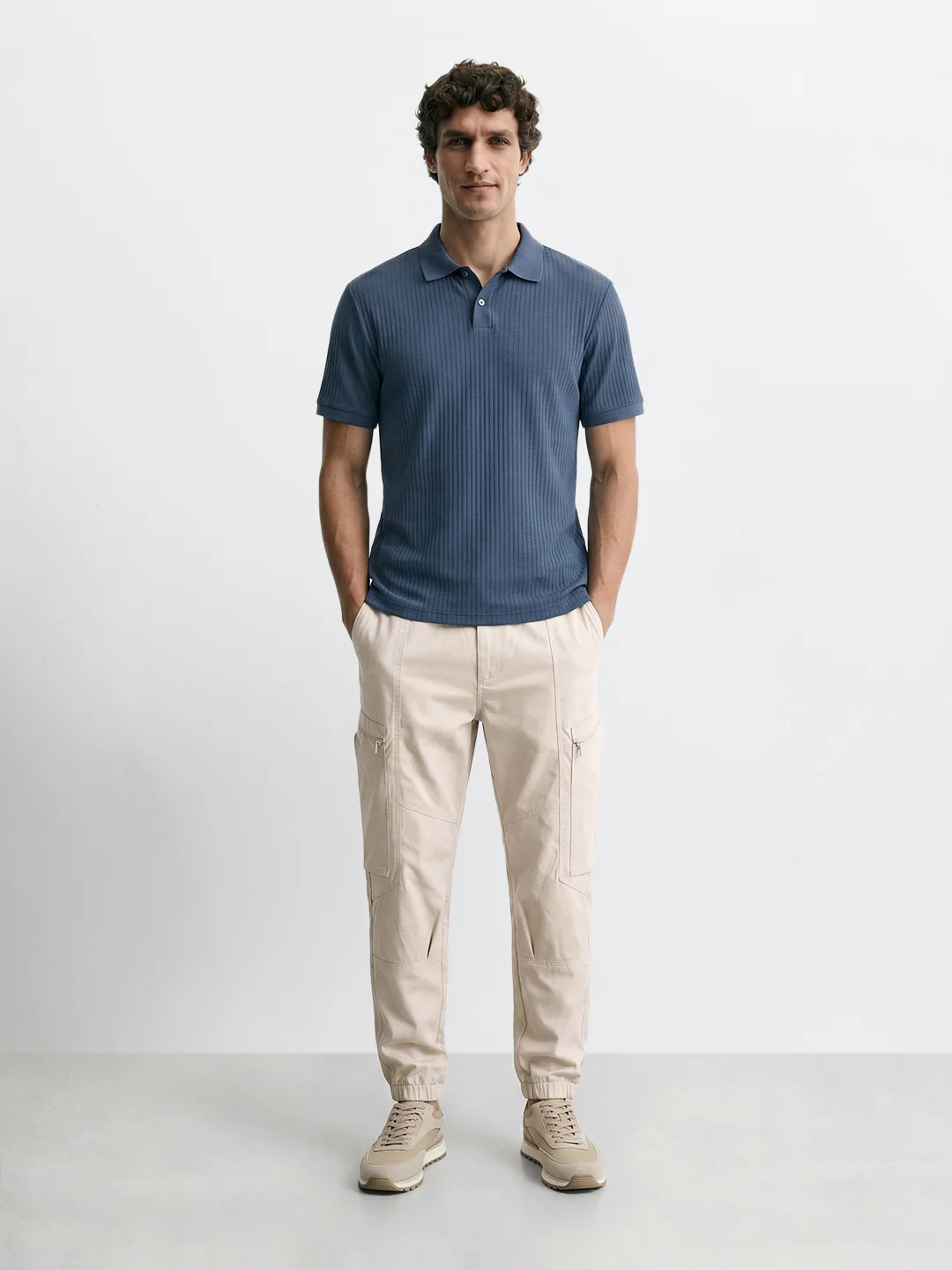 Men's White Relaxed Fit Solid Utility Cargo - Image 2