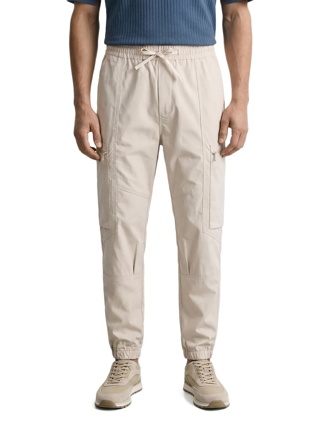 Men's White Relaxed Fit Solid Utility Cargo - Image 3