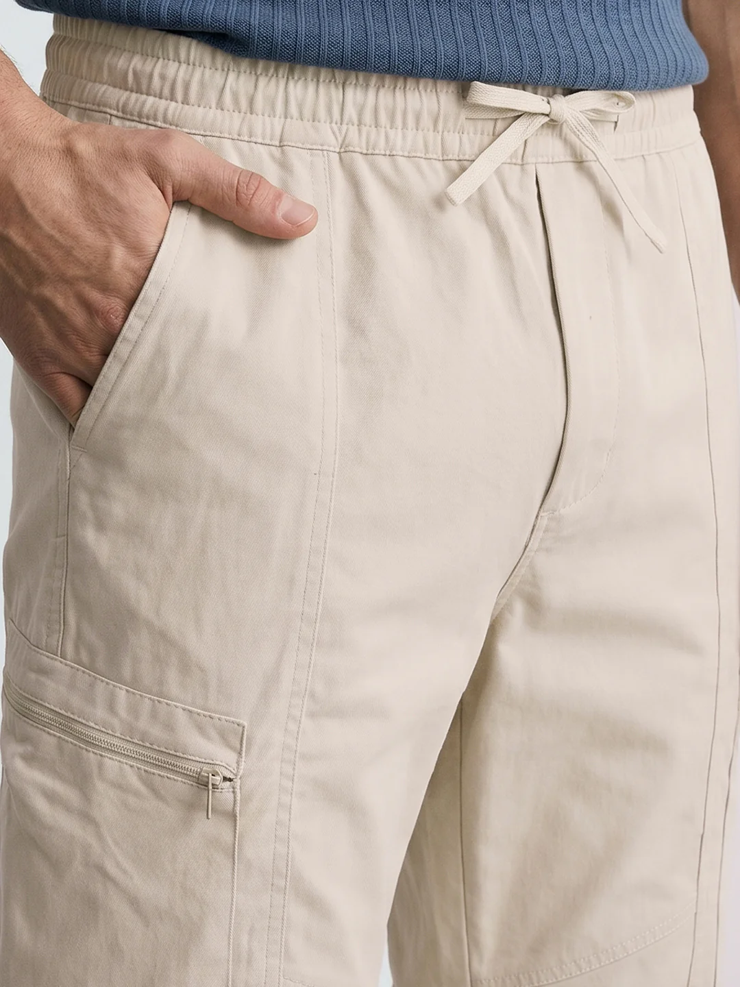 Men's White Relaxed Fit Solid Utility Cargo - Image 7