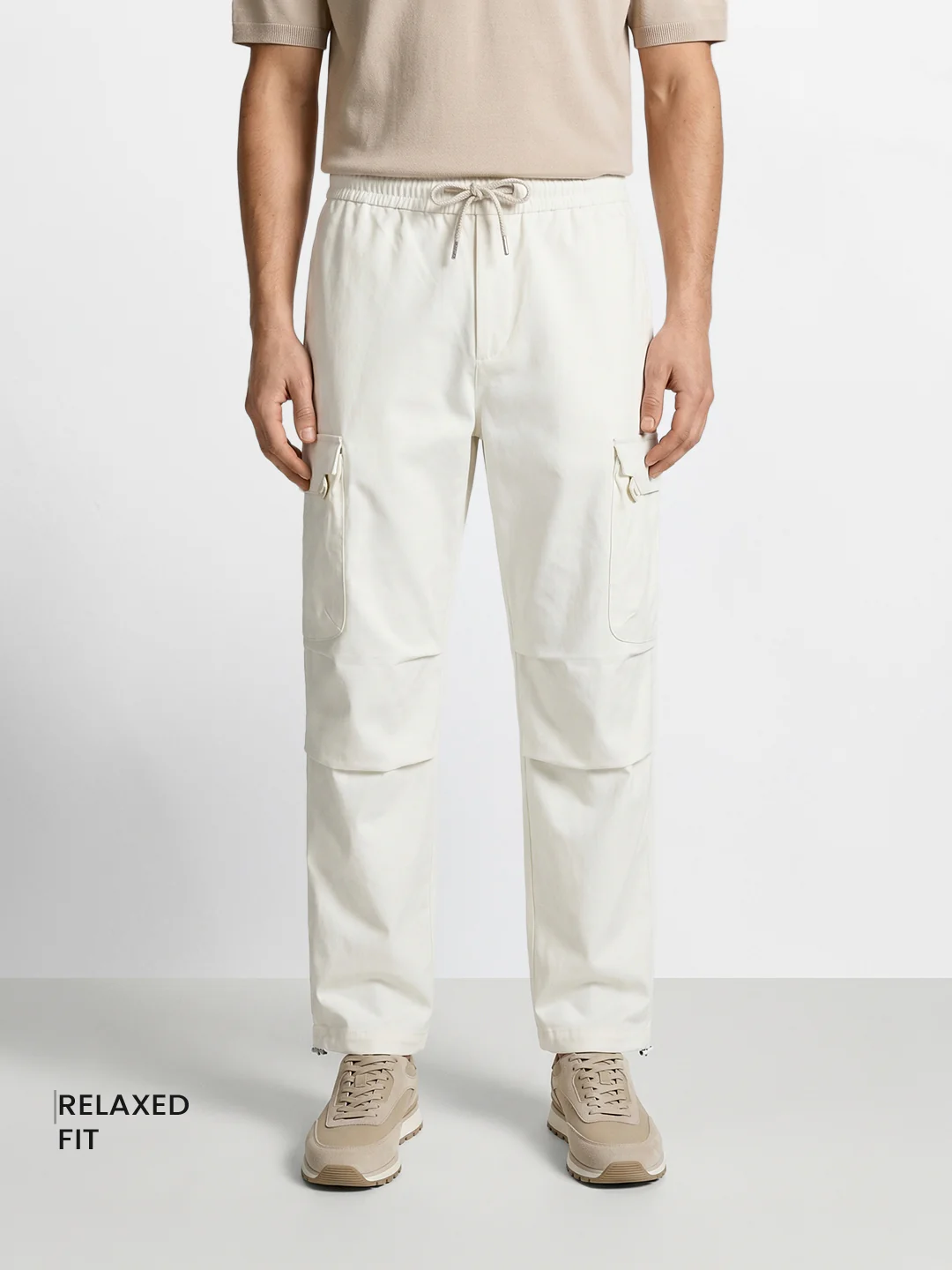 Men's White Relaxed Fit Solid Utility Cargo - Image 2