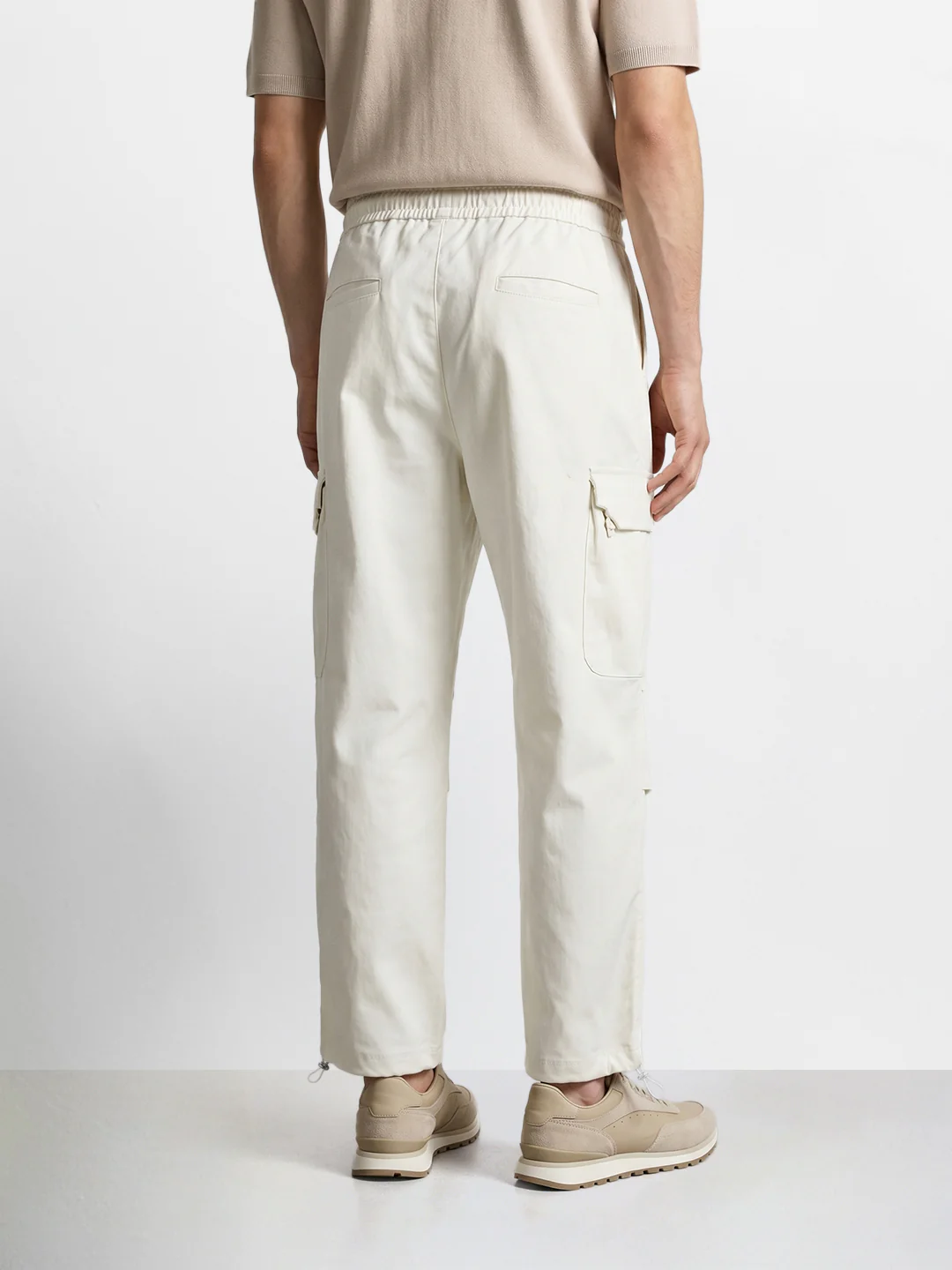 Men's White Relaxed Fit Solid Utility Cargo - Image 4