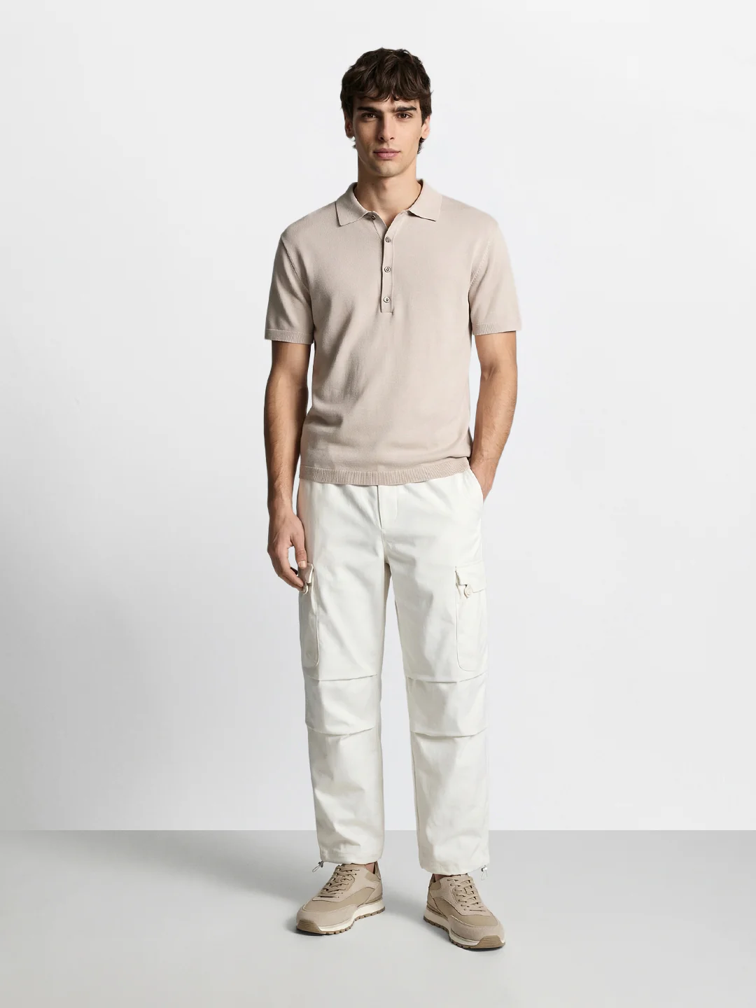 Men's White Relaxed Fit Solid Utility Cargo - Image 5