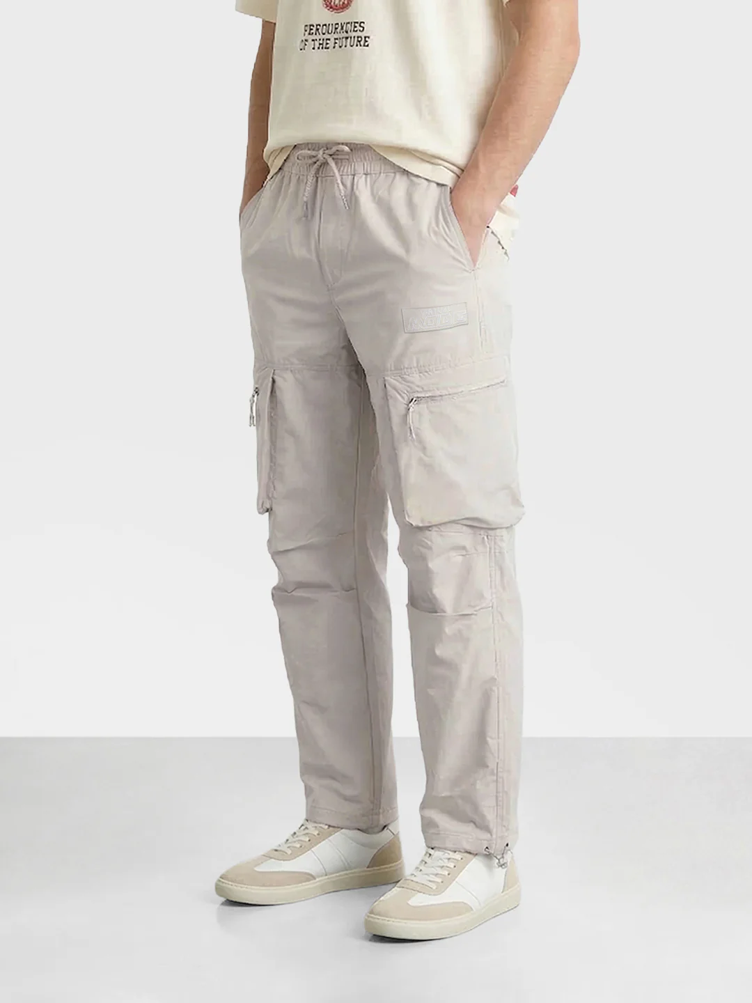 Men's White Relaxed Fit Solid Utility Cargo - Image 2