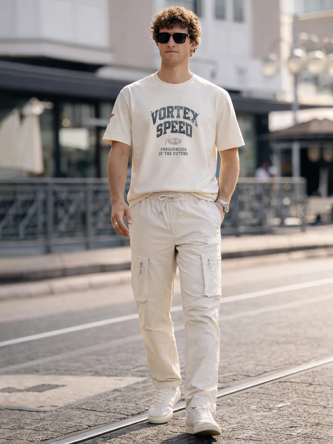 Men's White Relaxed Fit Solid Utility Cargo - Image 3