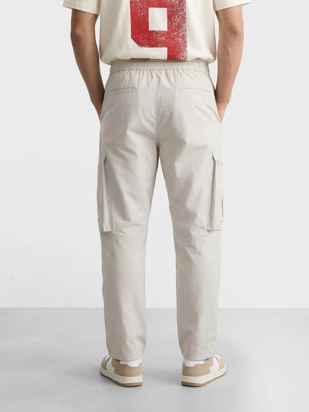Men's White Relaxed Fit Solid Utility Cargo - Image 4