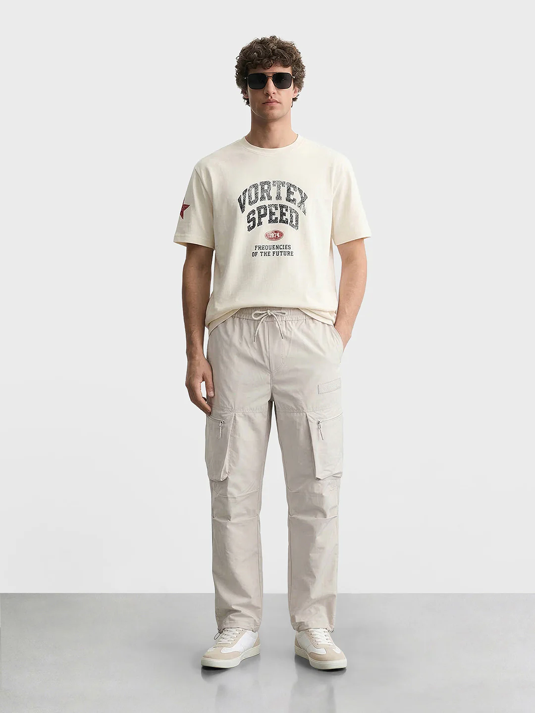 Men's White Relaxed Fit Solid Utility Cargo - Image 5