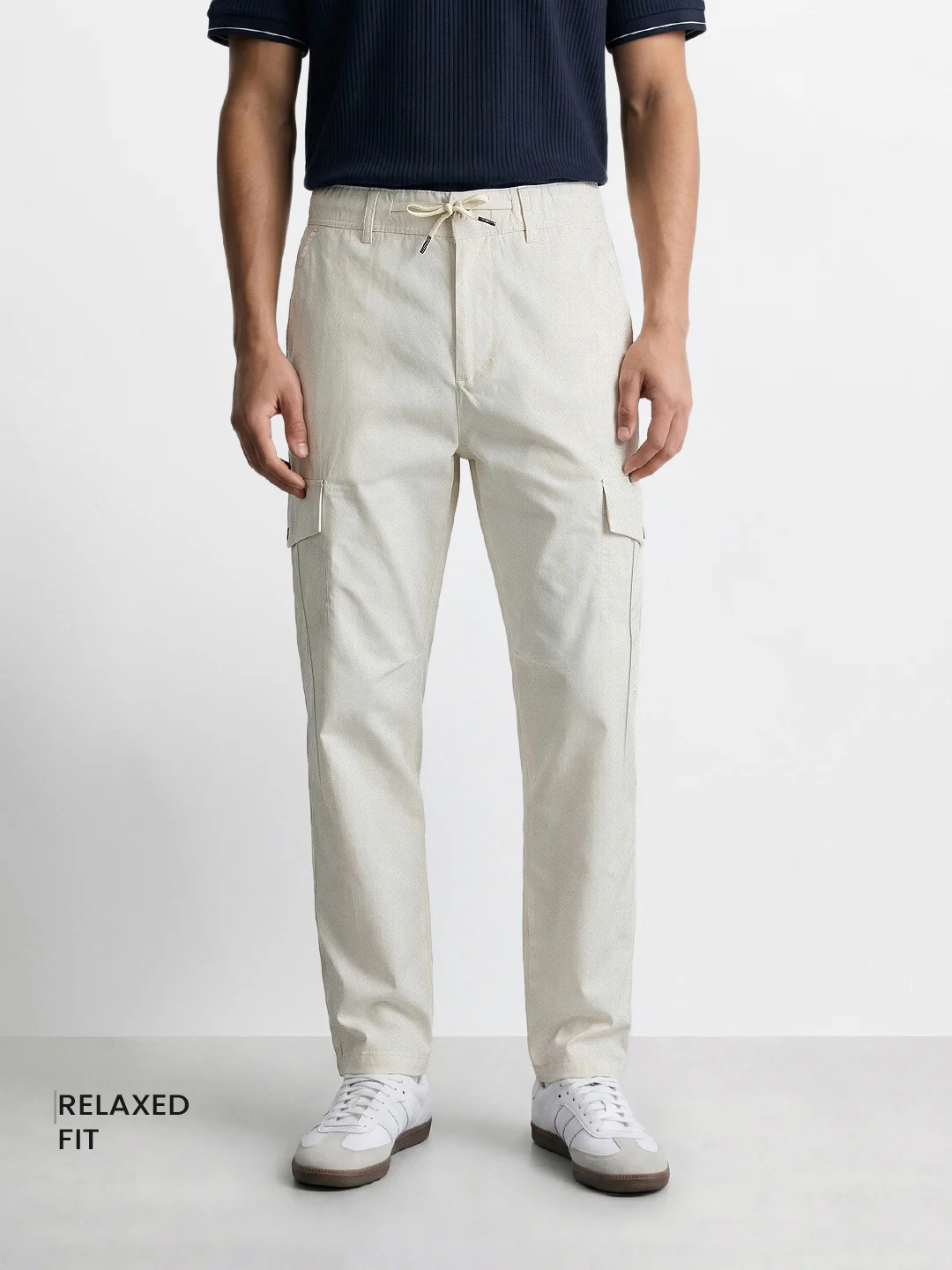Men's White Relaxed Fit Solid Utility Joggers - Image 2