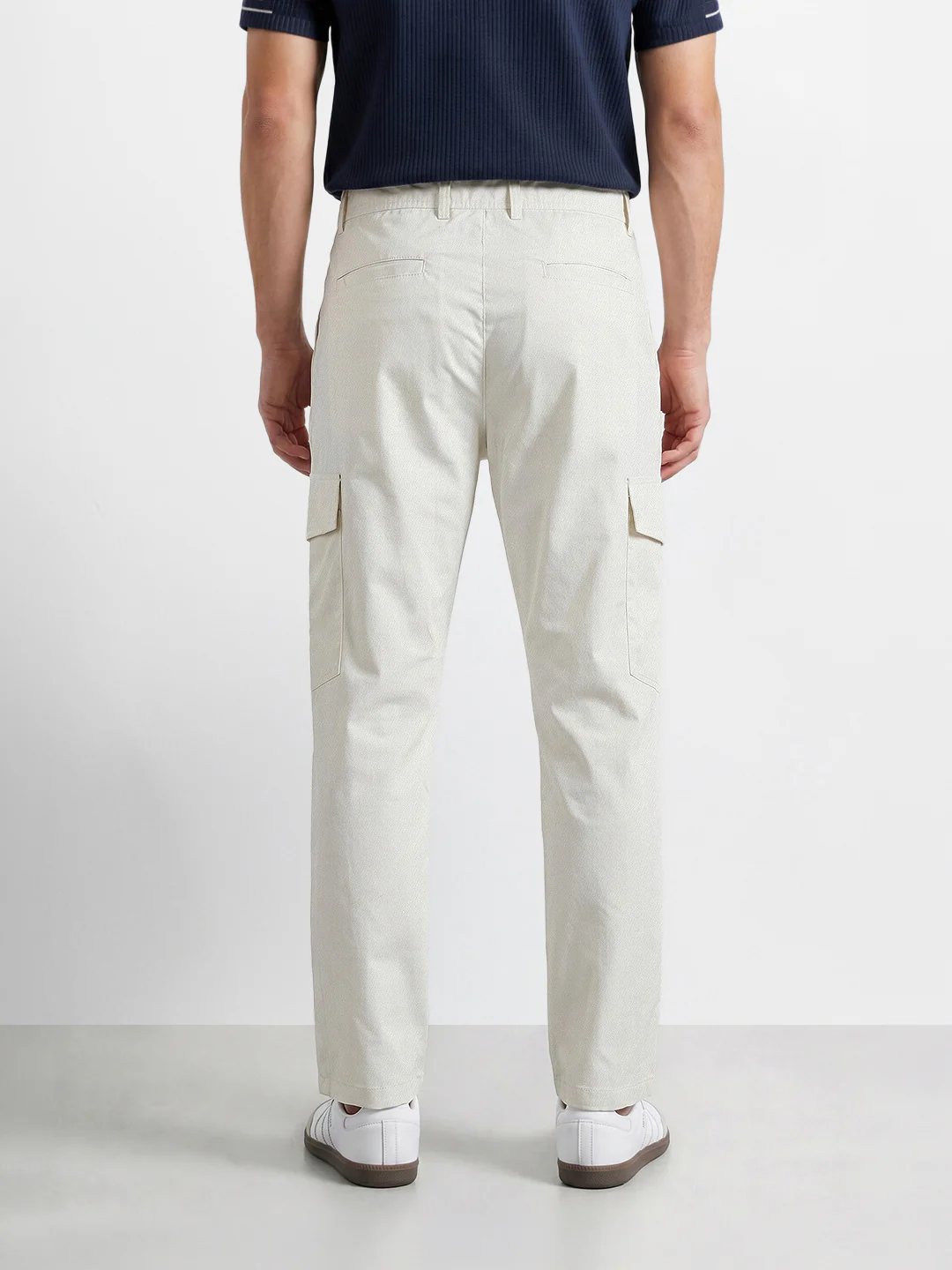 Men's White Relaxed Fit Solid Utility Joggers - Image 4