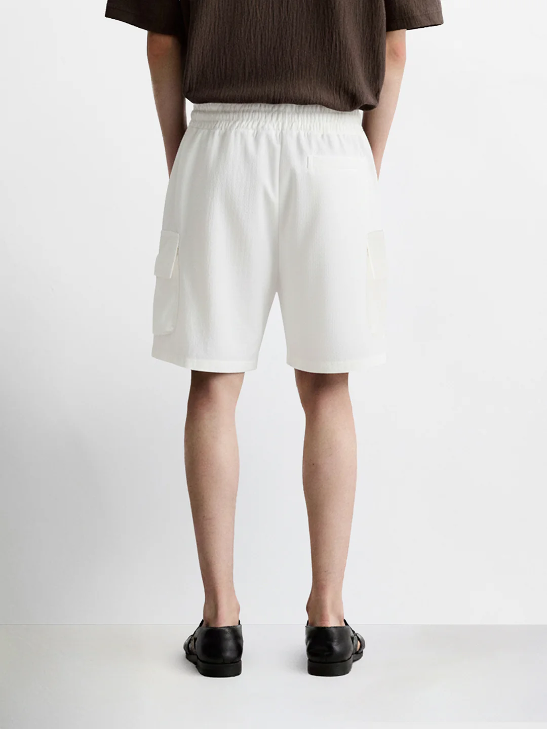 Men's White Relaxed Fit Solid Utility Shorts - Image 2