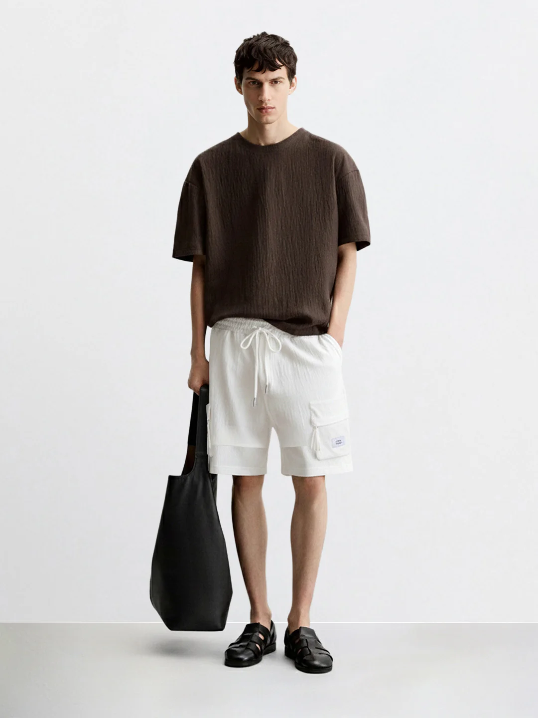 Men's White Relaxed Fit Solid Utility Shorts - Image 3