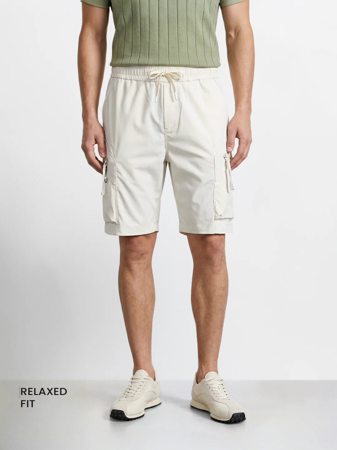 Men's White Relaxed Fit Solid Utility Shorts - Image 2