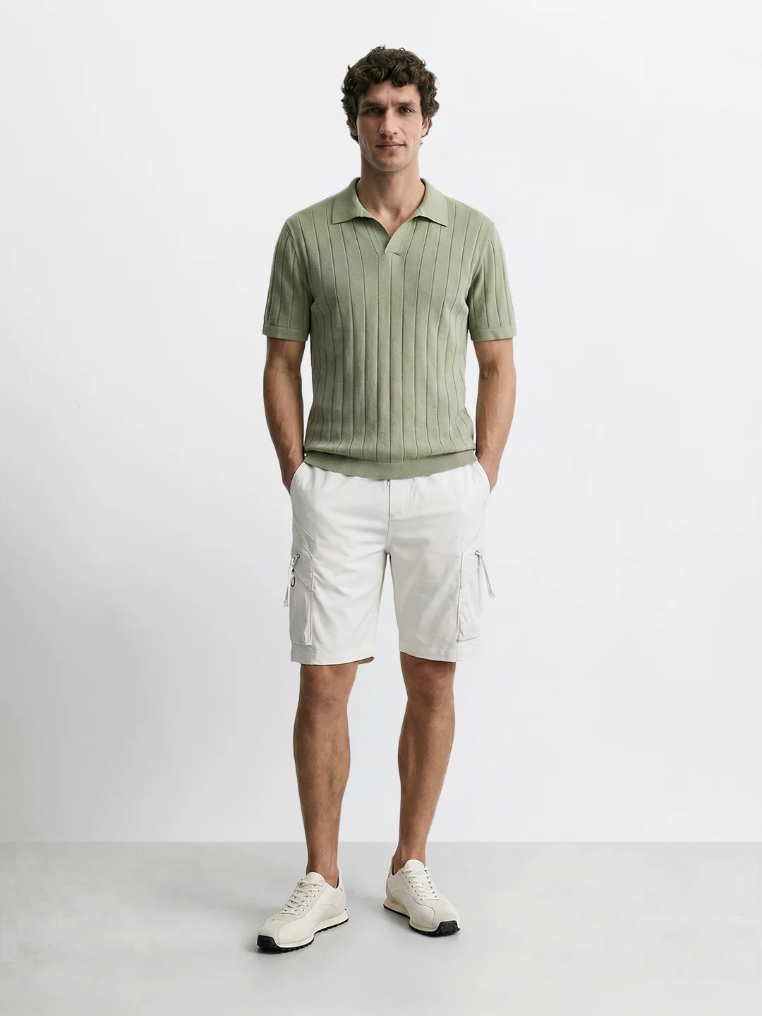 Men's White Relaxed Fit Solid Utility Shorts - Image 6