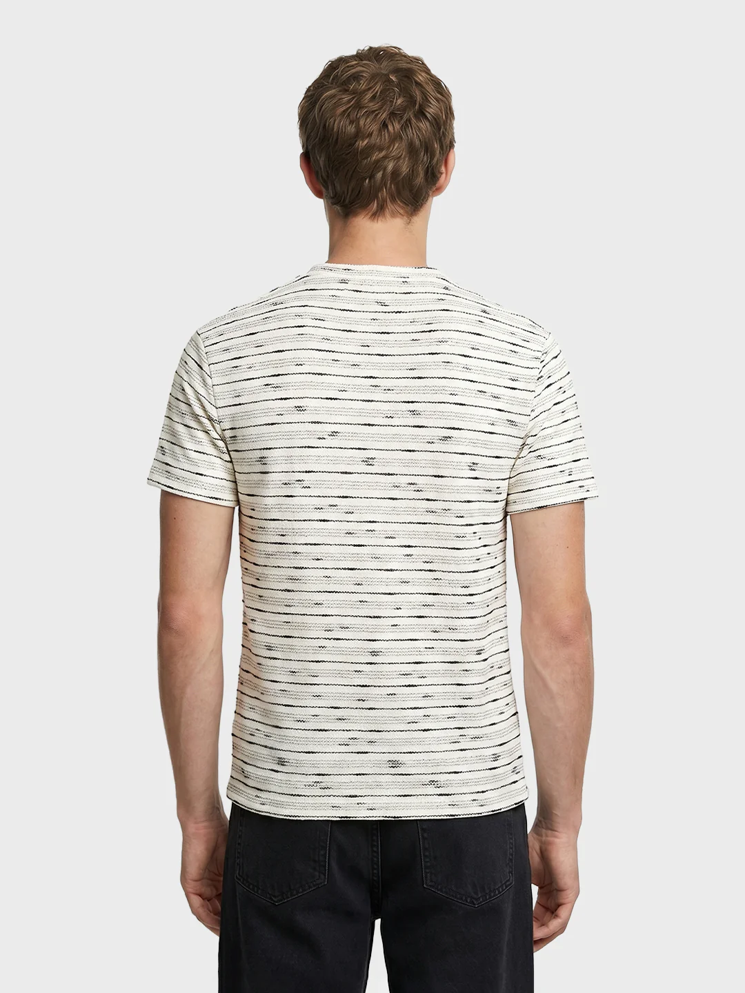 Men's White Relaxed Fit Striped Resort Wear T-Shirt - Image 4
