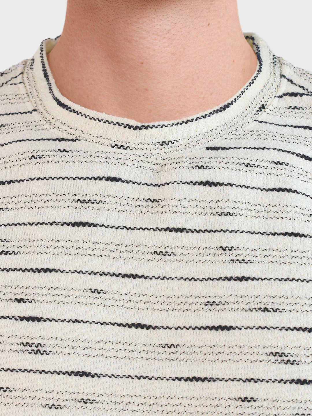 Men's White Relaxed Fit Striped Resort Wear T-Shirt - Image 7