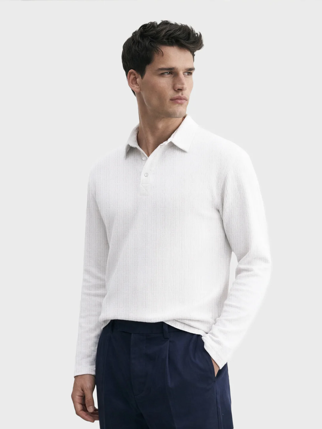 Men's White Relaxed Fit Textured Casual T-Shirts - Image 3