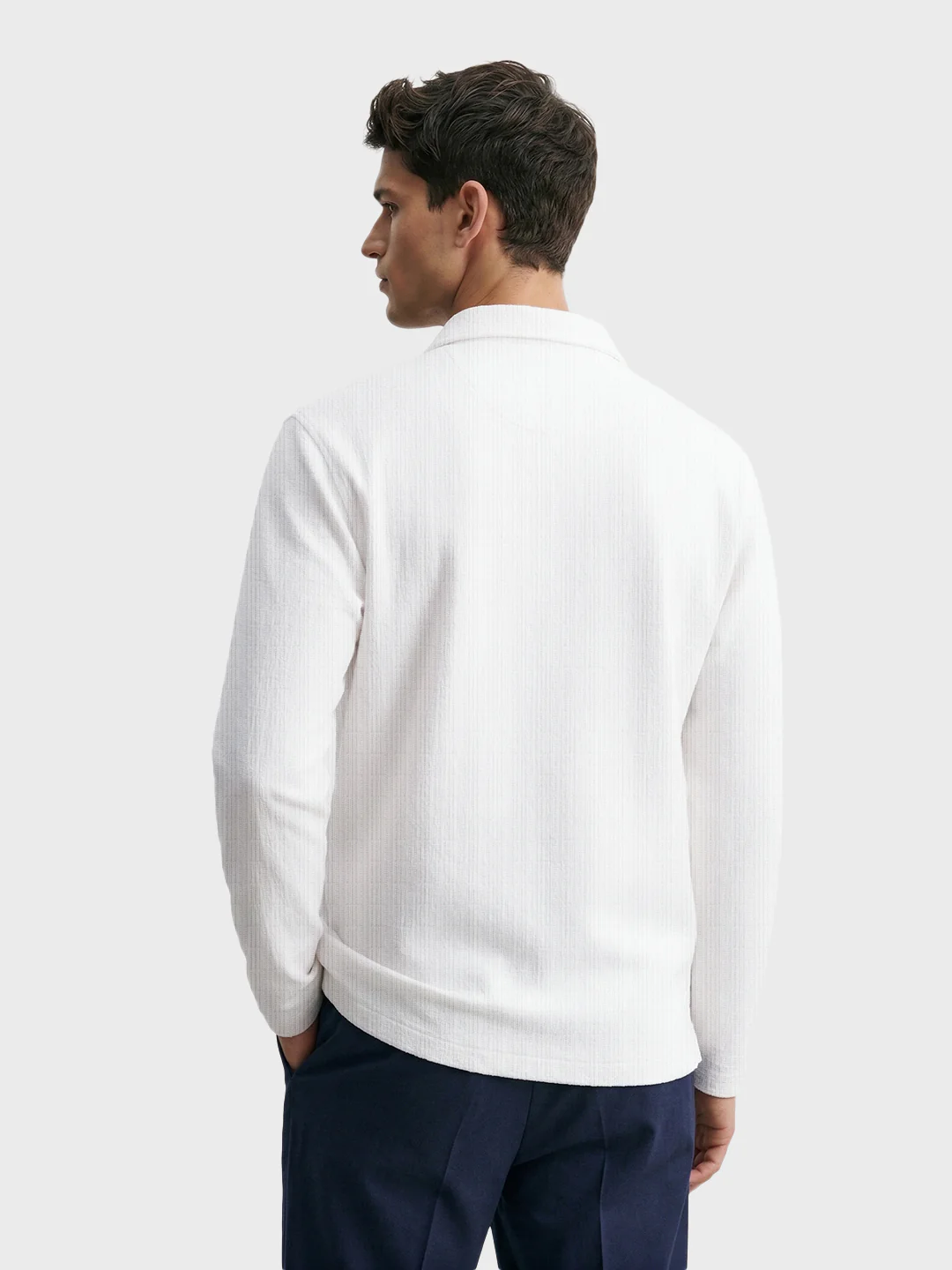 Men's White Relaxed Fit Textured Casual T-Shirts - Image 4