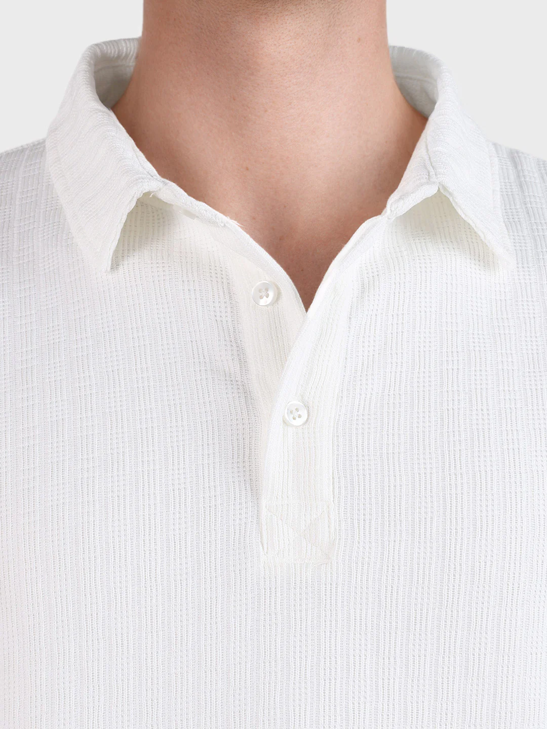 Men's White Relaxed Fit Textured Casual T-Shirts - Image 7