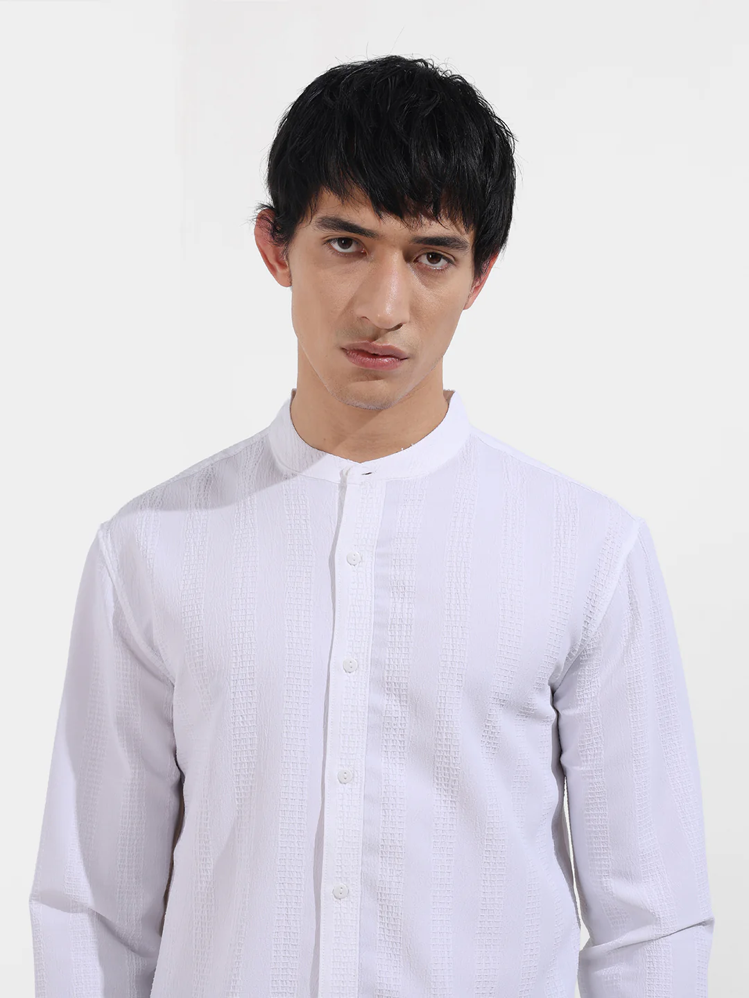 Men's White Relaxed Fit Textured Resort Wear Shirt - Image 4