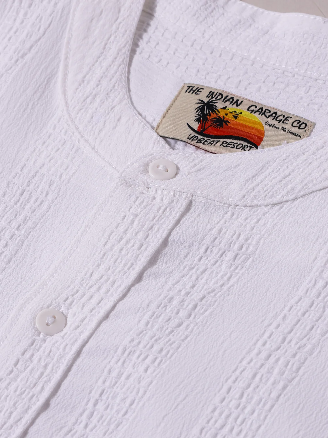 Men's White Relaxed Fit Textured Resort Wear Shirt - Image 6