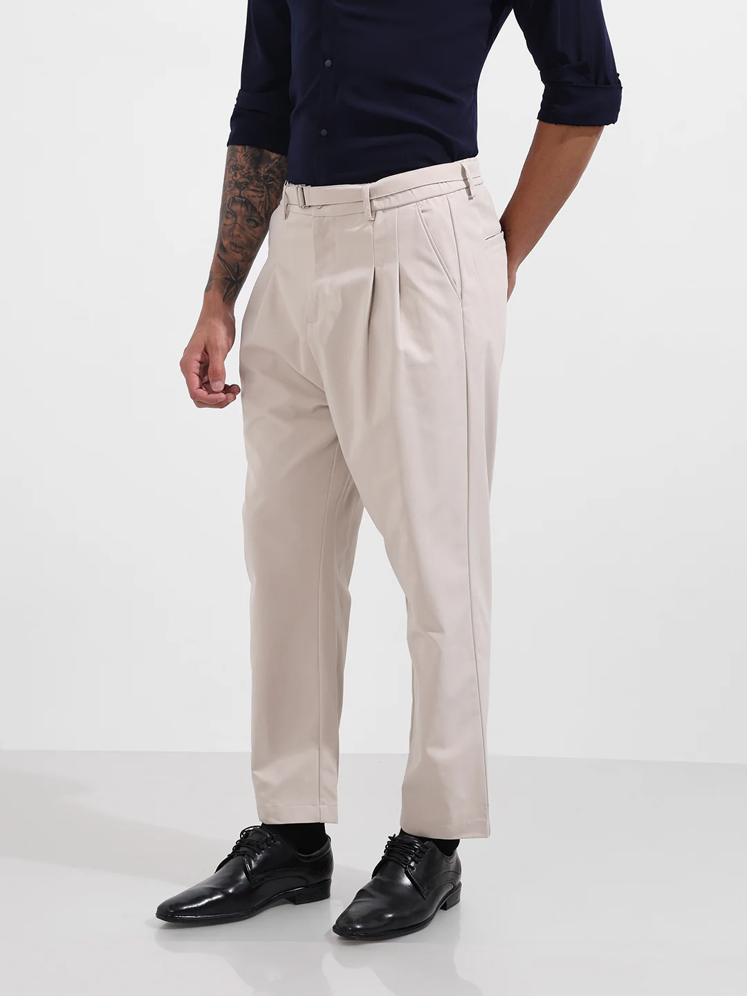 Men's White Relaxed Fit Textured Utility Trousers - Image 3