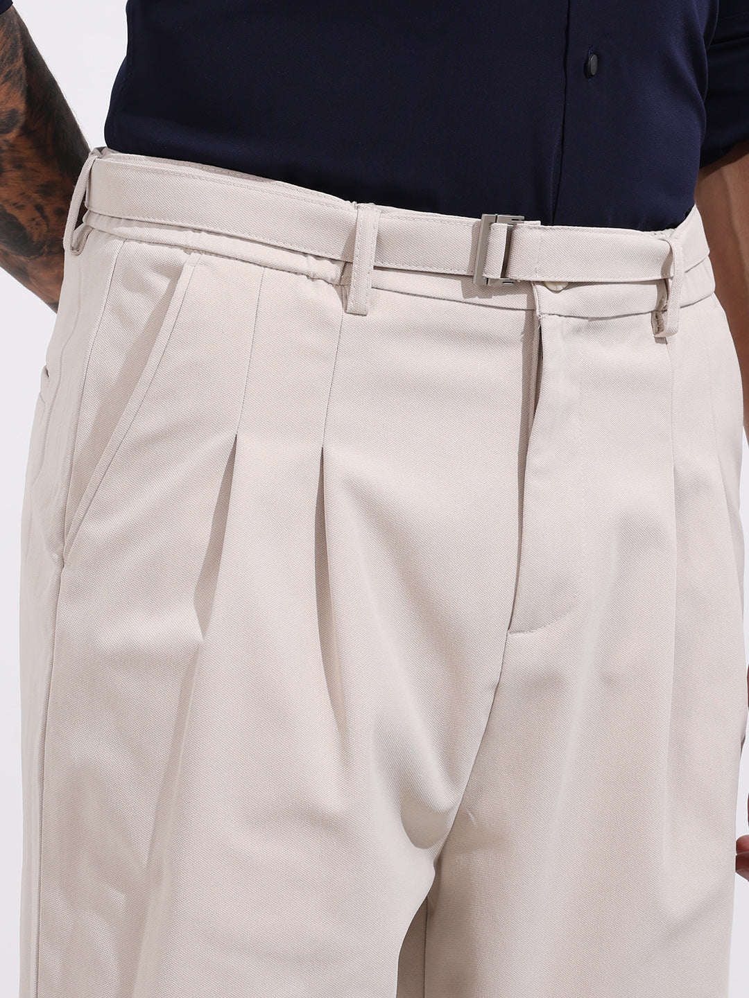 Men's White Relaxed Fit Textured Utility Trousers - Image 4