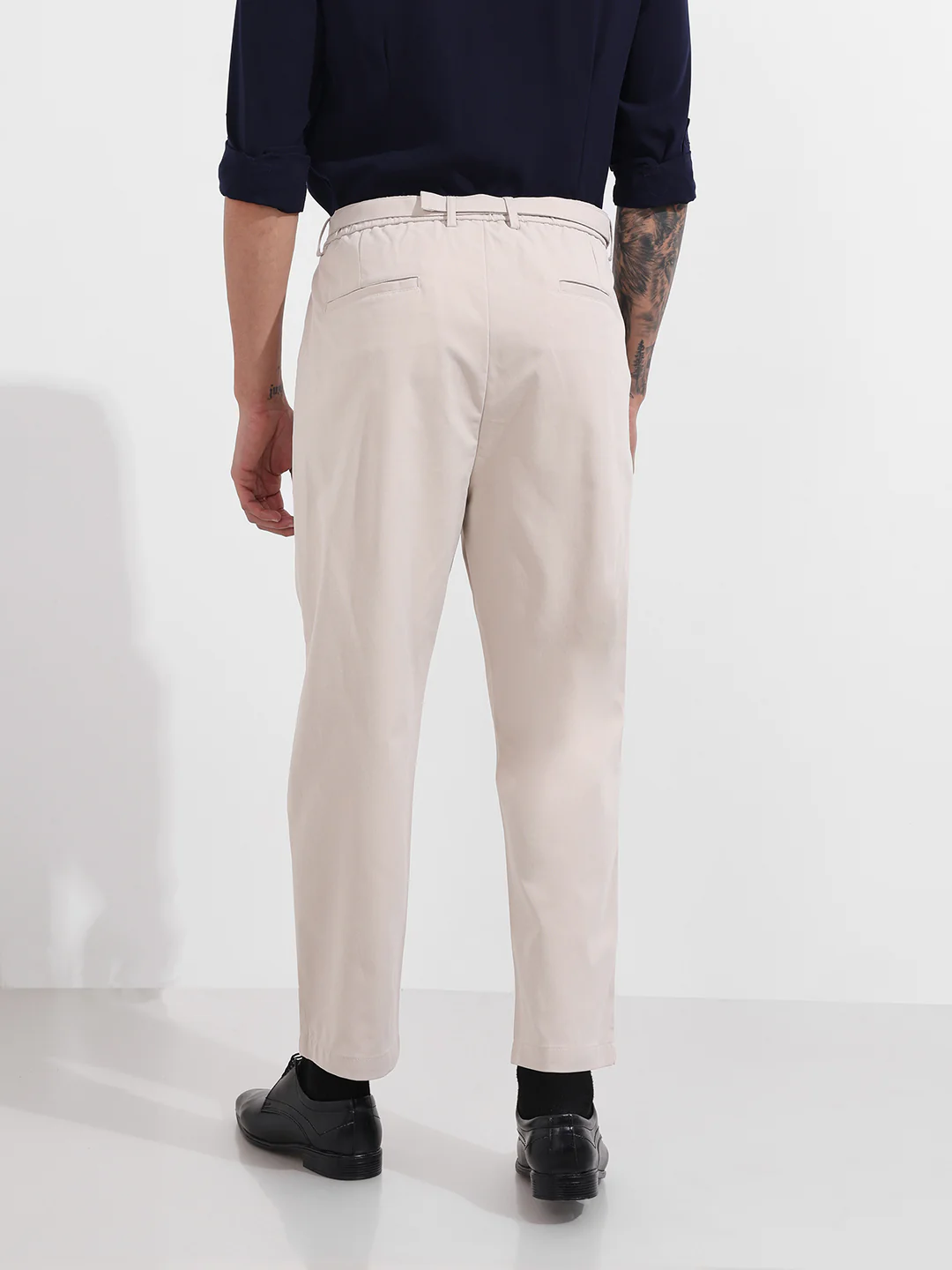 Men's White Relaxed Fit Textured Utility Trousers - Image 5